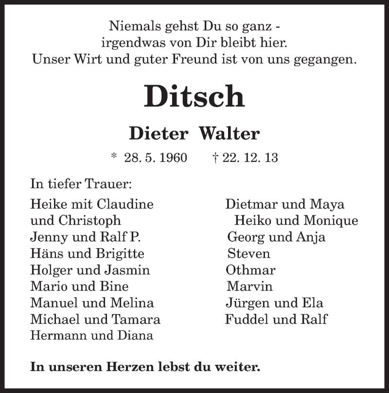  Traueranzeige für Dieter Walter vom 28.12.2013 aus trierischer_volksfreund