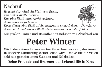 Traueranzeige von Peter Winter von trierischer_volksfreund