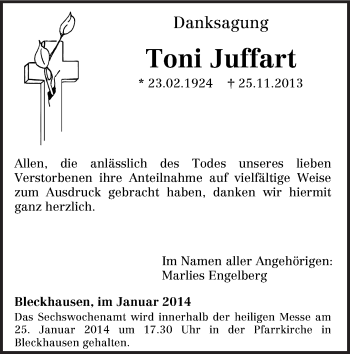 Traueranzeige von Toni Juffart von trierischer_volksfreund