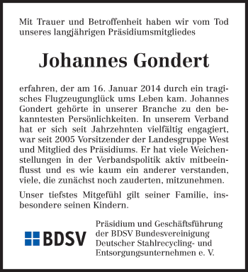 Traueranzeige von Johannes Gondert von trierischer_volksfreund