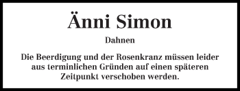 Traueranzeige von Änni Simon von trierischer_volksfreund