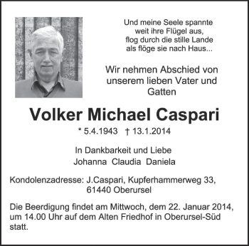 Traueranzeige von Volker Michael Caspari von trierischer_volksfreund