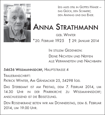 Traueranzeige von Anna Strathmann von trierischer_volksfreund