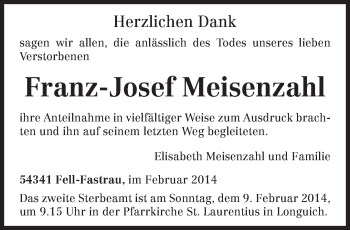 Traueranzeige von Franz-Josef Meisenzahl von trierischer_volksfreund