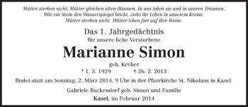 Traueranzeige von Marianne Simon von trierischer_volksfreund