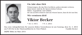 Traueranzeige von Viktor Becker von trierischer_volksfreund
