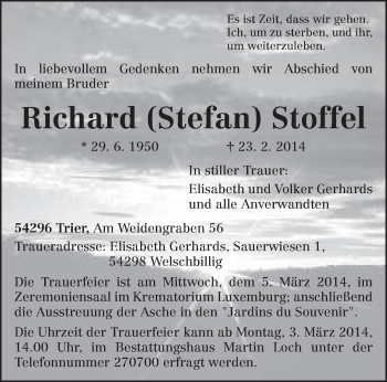 Traueranzeige von Richard Stoffel von trierischer_volksfreund
