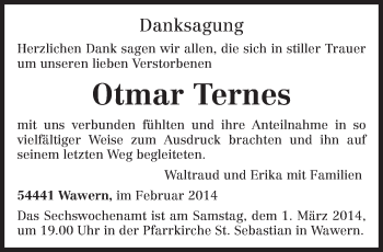 Traueranzeige von Otmar Ternes von trierischer_volksfreund