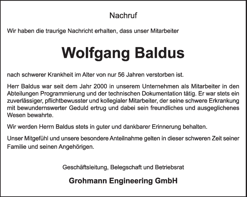  Traueranzeige für Wolfgang Baldus vom 28.02.2014 aus trierischer_volksfreund