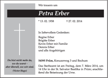 Traueranzeige von Petra Erber von trierischer_volksfreund