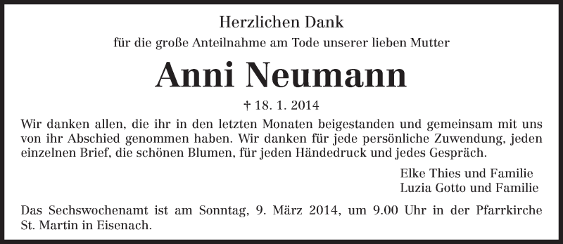  Traueranzeige für Anni Neumann vom 05.03.2014 aus trierischer_volksfreund
