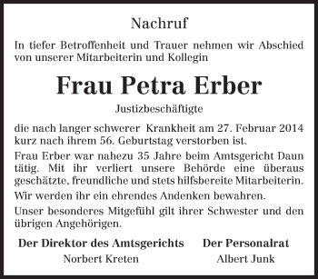 Traueranzeige von Petra Erber von trierischer_volksfreund