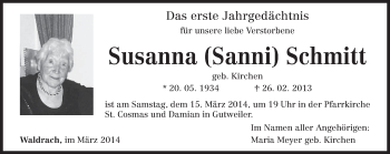 Traueranzeige von Susanna Schmitt von trierischer_volksfreund