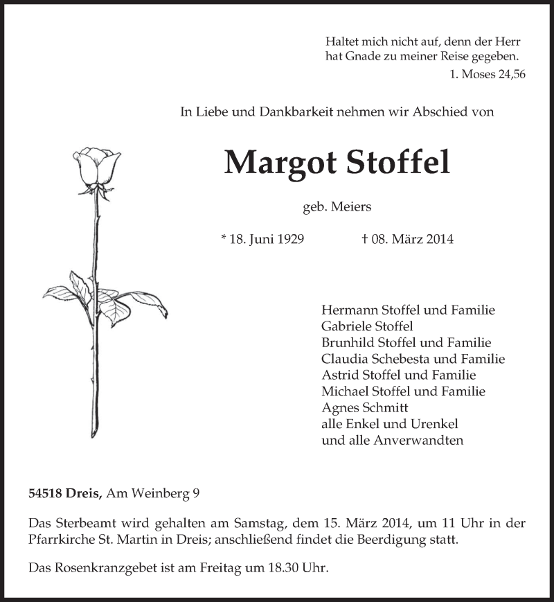  Traueranzeige für Margot Stoffel vom 11.03.2014 aus trierischer_volksfreund