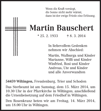 Traueranzeige von Martin Bauschert von trierischer_volksfreund