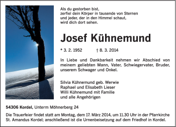 Traueranzeige von Josef Kühnemund von trierischer_volksfreund