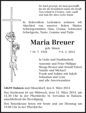 Traueranzeige von Maria Breuer von trierischer_volksfreund