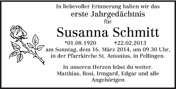 Traueranzeige von Susanna Schmitt von trierischer_volksfreund