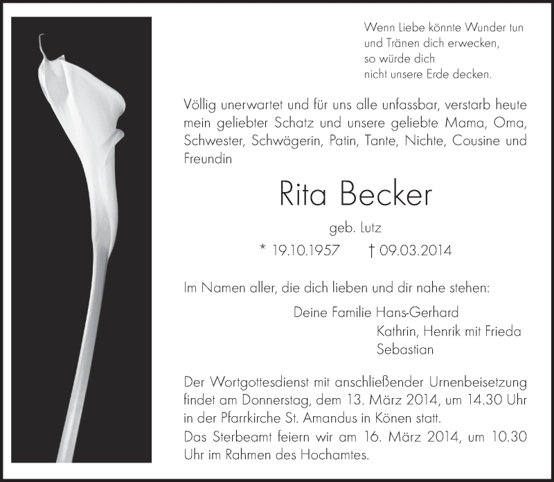  Traueranzeige für Rita Becker vom 12.03.2014 aus trierischer_volksfreund