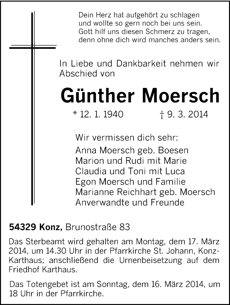  Traueranzeige für Günther Moersch vom 12.03.2014 aus trierischer_volksfreund