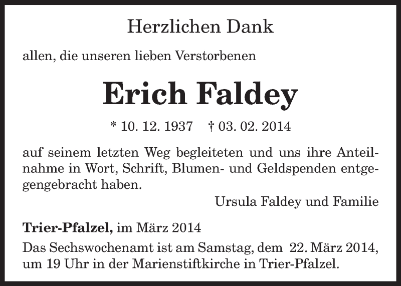  Traueranzeige für Erich Faldey vom 17.03.2014 aus trierischer_volksfreund