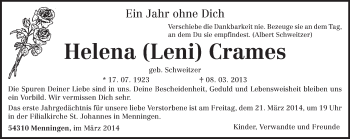 Traueranzeige von Helena Crames von trierischer_volksfreund