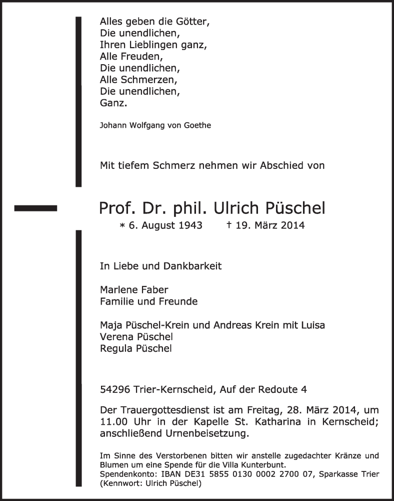  Traueranzeige für Ulrich Püschel vom 25.03.2014 aus trierischer_volksfreund
