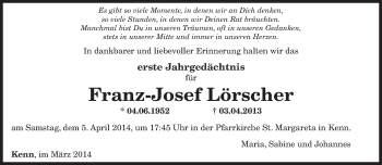Traueranzeige von Franz-Josef Lörscher von trierischer_volksfreund
