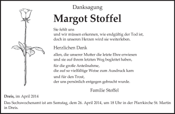 Traueranzeige von Margot Stoffel von trierischer_volksfreund