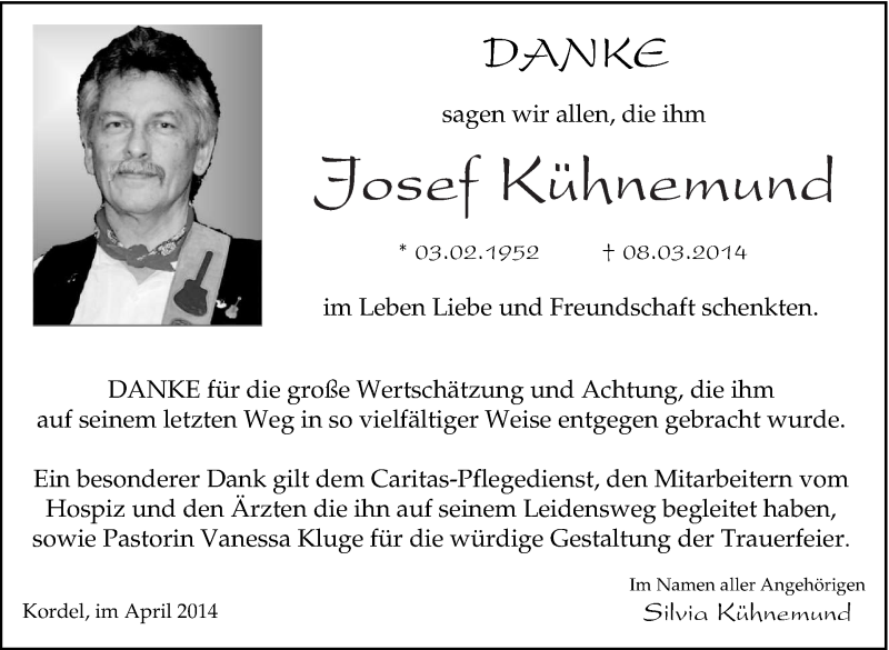  Traueranzeige für Josef Kühnemund vom 12.04.2014 aus trierischer_volksfreund