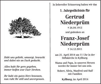 Traueranzeige von Gertrud und Franz-Josef Niederprüm von trierischer_volksfreund