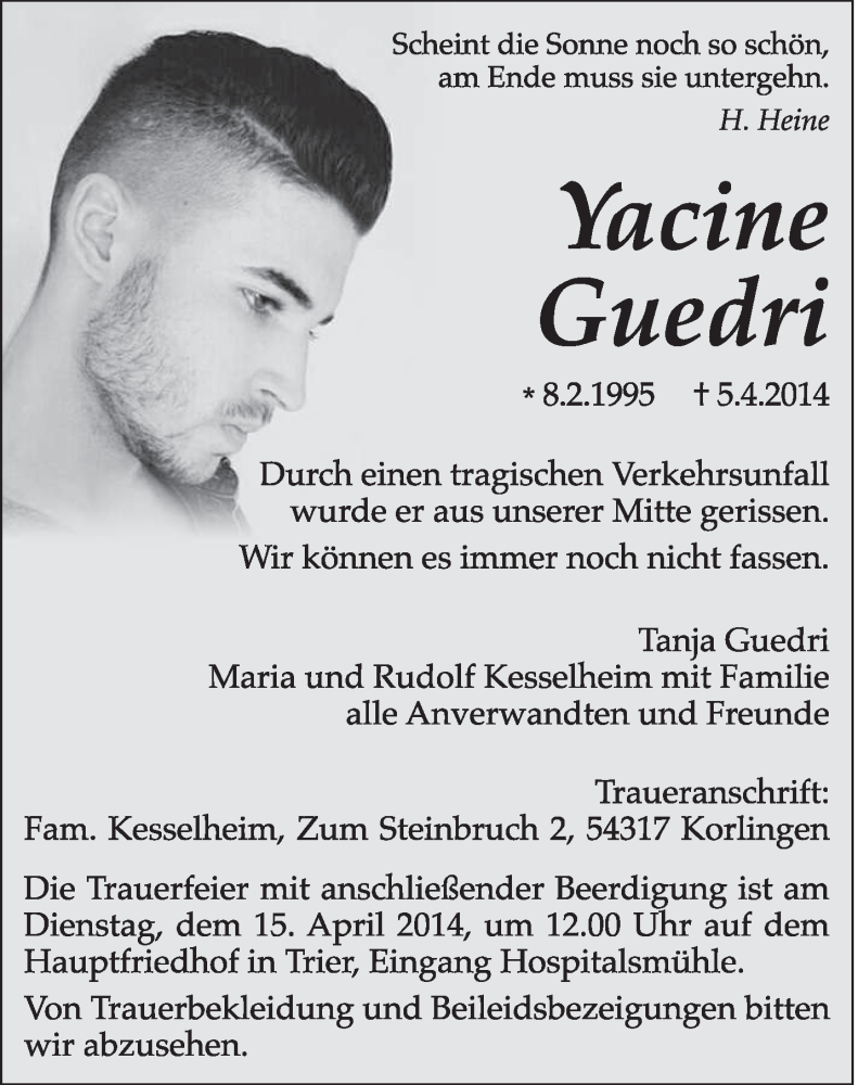  Traueranzeige für Yacine Guedri vom 12.04.2014 aus trierischer_volksfreund