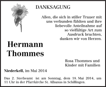 Traueranzeige von Hermann Thommes von trierischer_volksfreund