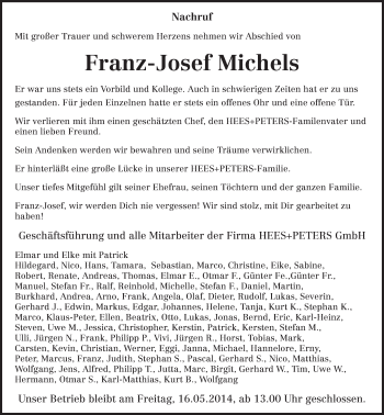 Traueranzeige von Franz-Josef Michels von trierischer_volksfreund