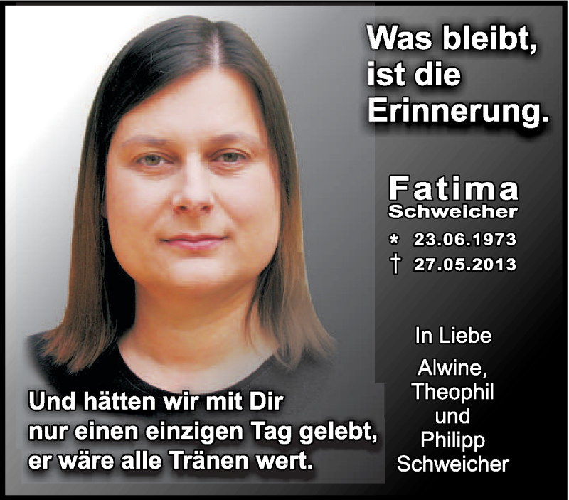  Traueranzeige für Fatima Schweicher vom 24.05.2014 aus trierischer_volksfreund