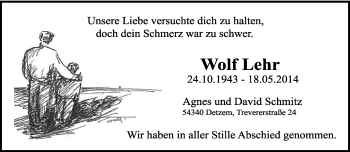 Traueranzeige von Wolf Lehr von trierischer_volksfreund