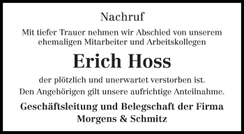 Traueranzeige von Erich Hoss von trierischer_volksfreund