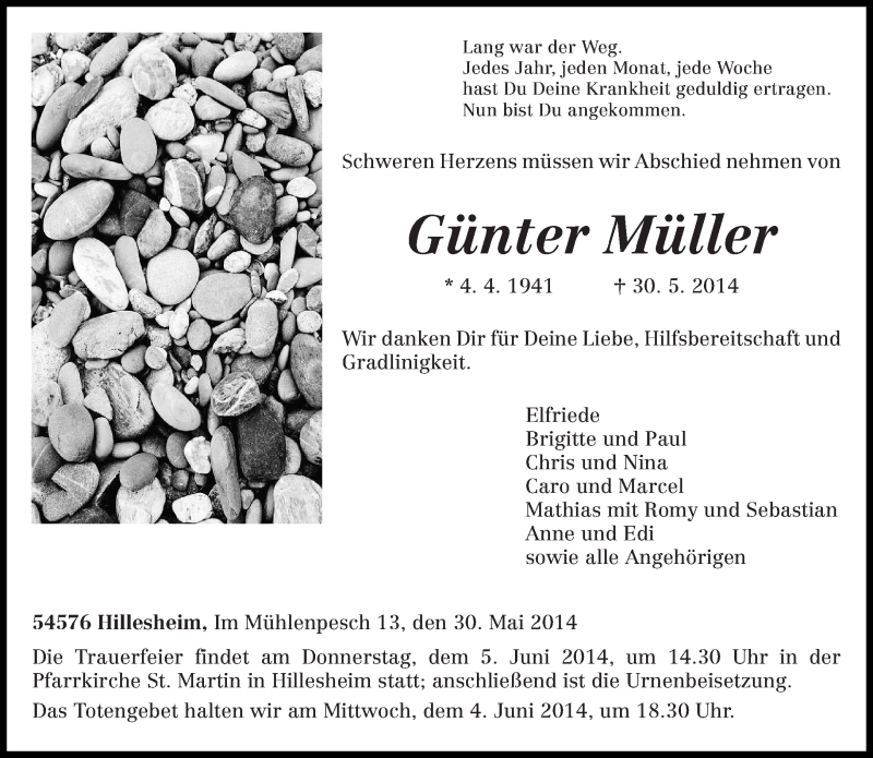  Traueranzeige für Günter Müller vom 02.06.2014 aus trierischer_volksfreund