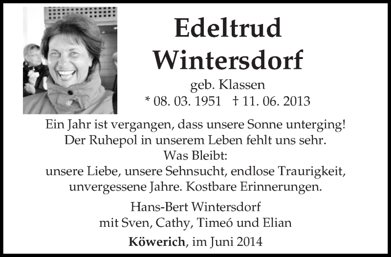  Traueranzeige für Edeltrud Wintersdorf vom 07.06.2014 aus trierischer_volksfreund
