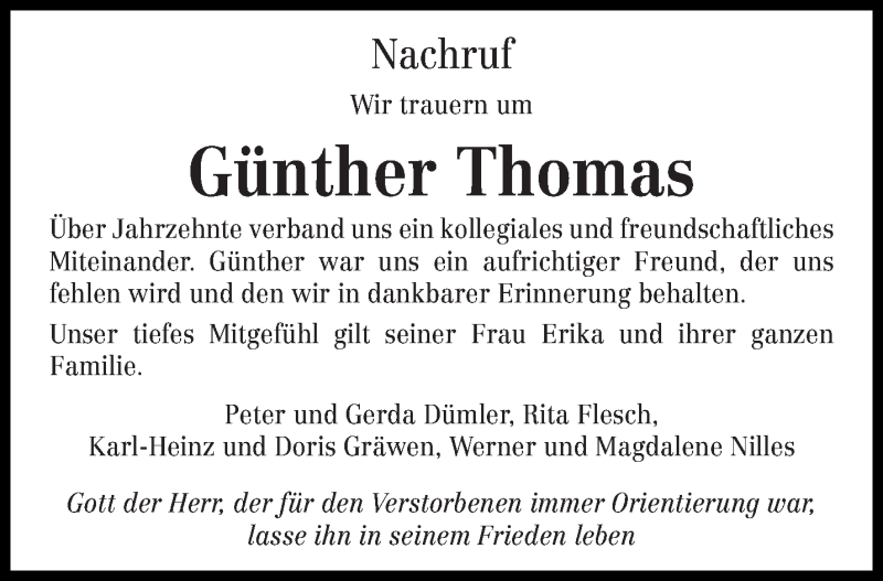  Traueranzeige für Günther Thomas vom 07.06.2014 aus trierischer_volksfreund