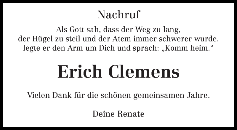  Traueranzeige für Erich Clemens vom 10.06.2014 aus trierischer_volksfreund