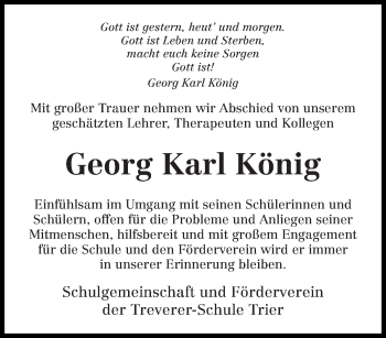 Traueranzeige von Georg Karl König von trierischer_volksfreund