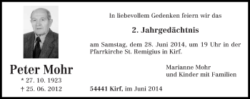 Traueranzeige von Peter Mohr von trierischer_volksfreund