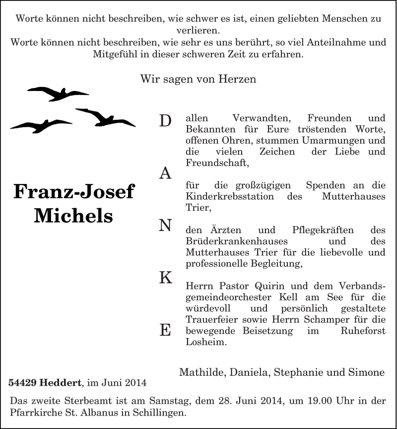  Traueranzeige für Franz-Josef Michels vom 21.06.2014 aus trierischer_volksfreund