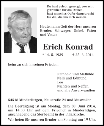 Traueranzeige von Erich Konrad von trierischer_volksfreund