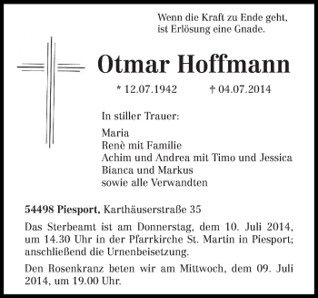 Traueranzeige von Otmar Hoffman von trierischer_volksfreund