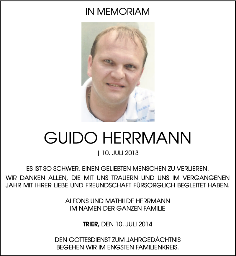  Traueranzeige für Guido Herrmann vom 10.07.2014 aus trierischer_volksfreund