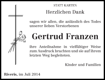Traueranzeige von Gertrud Franzen von trierischer_volksfreund