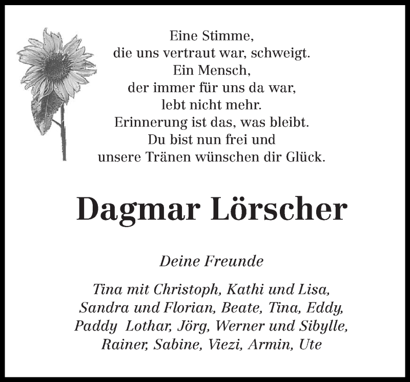  Traueranzeige für Dagmar Lörscher vom 24.07.2014 aus trierischer_volksfreund