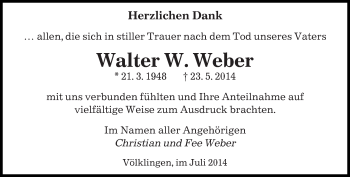 Traueranzeige von Walter Weber von trierischer_volksfreund